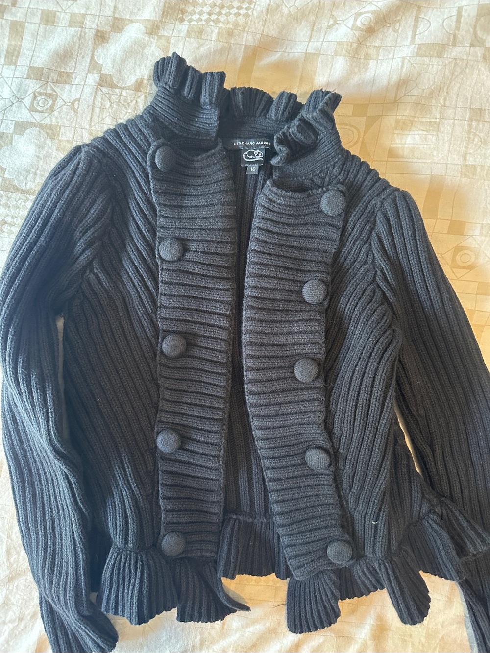 Little Marc Jacobs Black Ribbed Knit Peplum Jacket with Covered Buttons